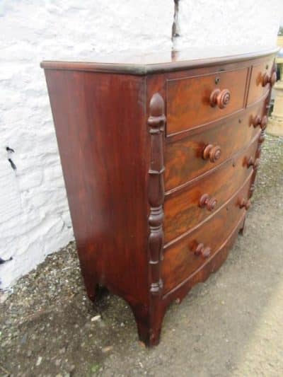SOLD William IV bowfront figured mahogany chest of two over three drawers - Image 3