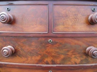 SOLD William IV bowfront figured mahogany chest of two over three drawers 19th century Antique Chest Of Drawers 8