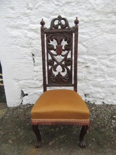 Victorian carved high back oak hall chair 19th century Antique Chairs 3