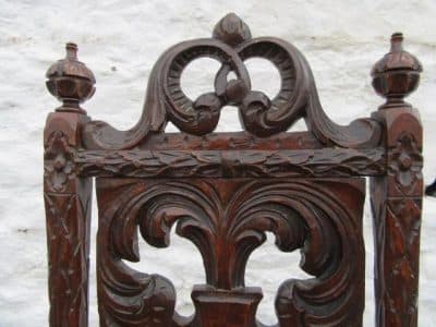 Victorian carved high back oak hall chair - Image 5