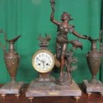 SOLD Early 20th cent French Art Nouveau spelter clock set Andrew Christie Antique Art