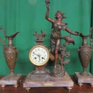 SOLD Early 20th cent French Art Nouveau spelter clock set Andrew Christie Antique Art