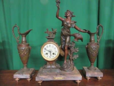SOLD Early 20th cent French Art Nouveau spelter clock set