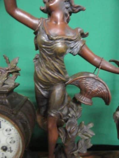 SOLD Early 20th cent French Art Nouveau spelter clock set Andrew Christie Antique Art 4
