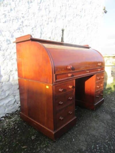 SOLD Victorian Cuban mahogany cylinder pedistal desk 19th century Antique Desks 6