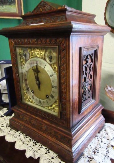 SOLD Victorian carved oak W&H bracket clock 19th century Antique Clocks 3