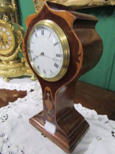 Edwardian inlaid mahogany tulip mantle clock 19th century Antique Clocks 5