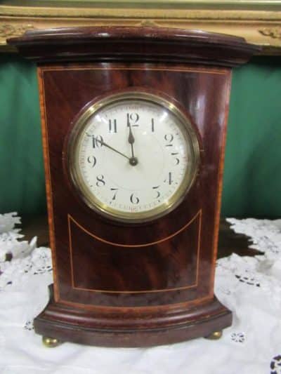 RARE Edwardian inlaid cuban mahogany letterbox mantle clock clock Antique Clocks 3