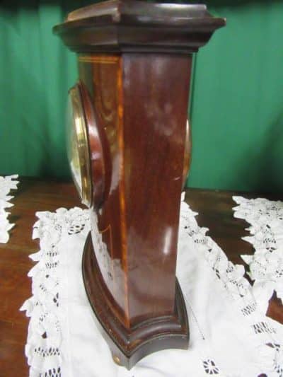 RARE Edwardian inlaid cuban mahogany letterbox mantle clock clock Antique Clocks 4