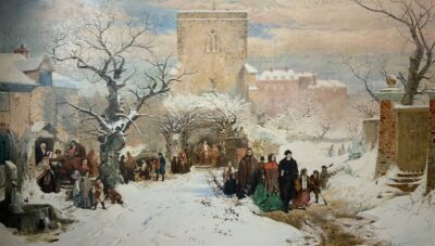Christmas Day After John Ritchie (1821-1879) Genre Figurative Winter Snow Oil Portraits Paintings - Image 3
