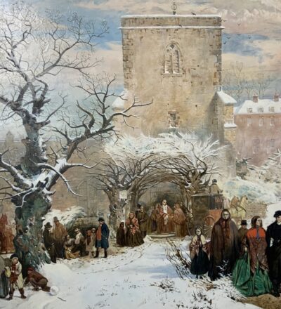 Christmas Day After John Ritchie (1821-1879) Genre Figurative Winter Snow Oil Portraits Paintings Antique Art 6