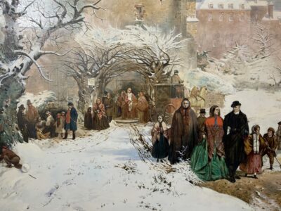 Christmas Day After John Ritchie (1821-1879) Genre Figurative Winter Snow Oil Portraits Paintings Antique Art 7