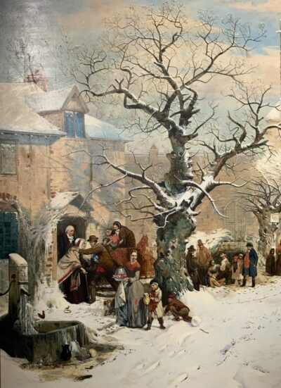 Christmas Day After John Ritchie (1821-1879) Genre Figurative Winter Snow Oil Portraits Paintings Antique Art 8