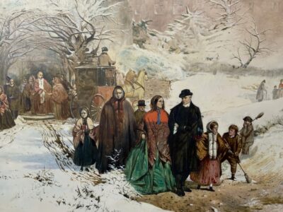 Christmas Day After John Ritchie (1821-1879) Genre Figurative Winter Snow Oil Portraits Paintings Antique Art 10