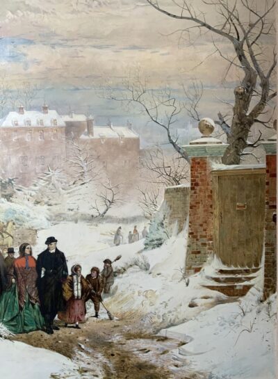 Christmas Day After John Ritchie (1821-1879) Genre Figurative Winter Snow Oil Portraits Paintings Antique Art 11