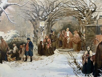 Christmas Day After John Ritchie (1821-1879) Genre Figurative Winter Snow Oil Portraits Paintings Antique Art 14