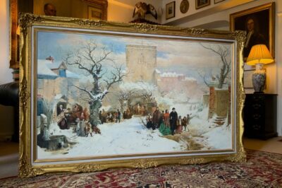 Christmas Day After John Ritchie (1821-1879) Genre Figurative Winter Snow Oil Portraits Paintings Antique Art 16
