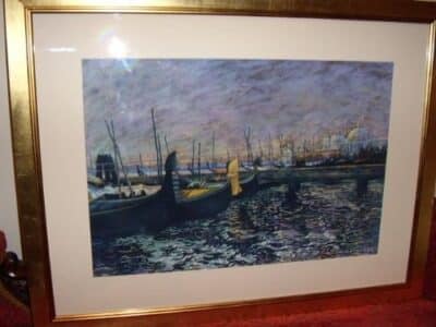 Venice Moonlight Pastel & Gouache Paintings Ink Pen Drawings of Gondolas Grand Canal - Image 2