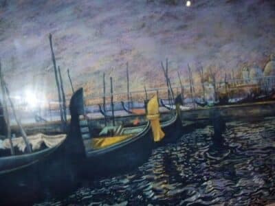 Venice Moonlight Pastel & Gouache Paintings Ink Pen Drawings of Gondolas Grand Canal - Image 4
