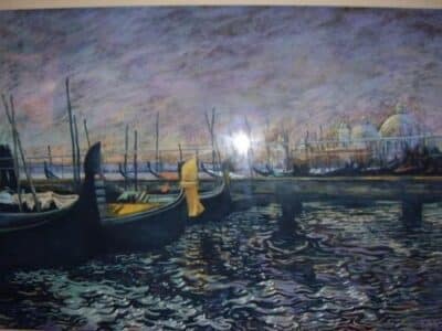 Venice Moonlight Pastel & Gouache Paintings Ink Pen Drawings of Gondolas Grand Canal - Image 5