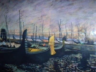 Venice Moonlight Pastel & Gouache Paintings Ink Pen Drawings of Gondolas Grand Canal - Image 6