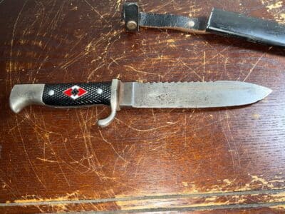 Rare saw back bladed German Hitler Youth Knife & Scabbard - Image 4