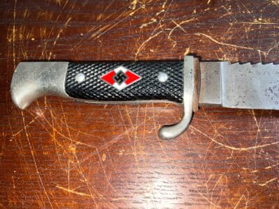 Rare saw back bladed German Hitler Youth Knife & Scabbard - Image 7