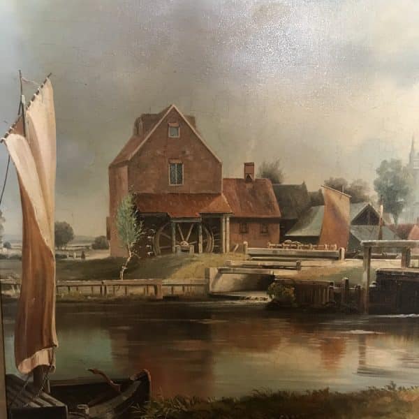 Dedham Lock & Mill After John Constable Large Landscape Oil Painting On Canvas - Image 2