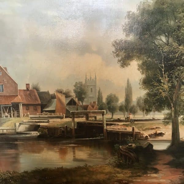 Dedham Lock & Mill After John Constable Large Landscape Oil Painting On Canvas Antique Art Antique Art 5