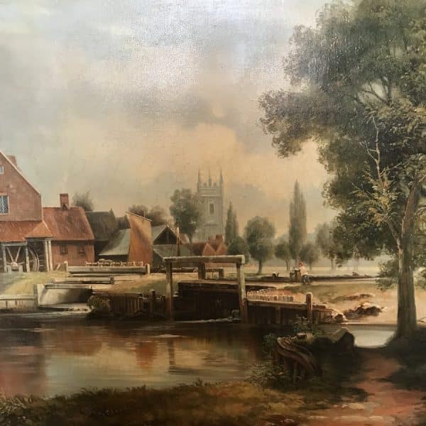 Dedham Lock & Mill After John Constable Large Landscape Oil Painting On Canvas - Image 3