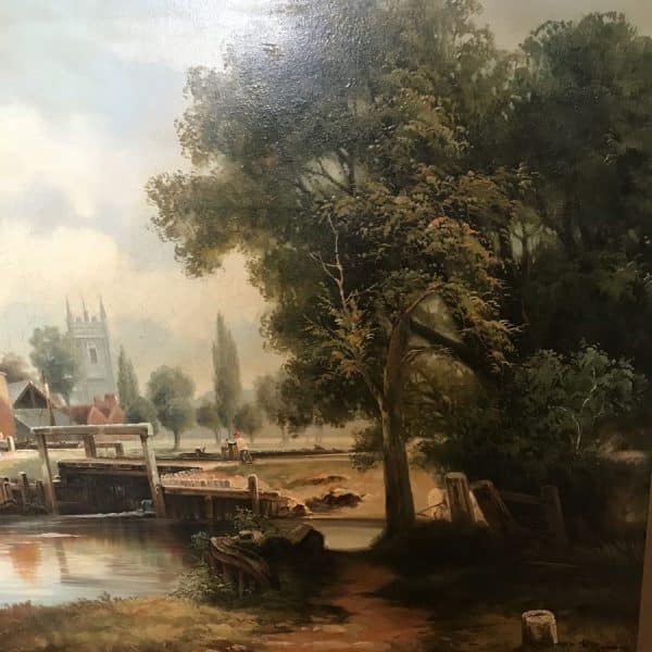 Dedham Lock & Mill After John Constable Large Landscape Oil Painting On Canvas - Image 4