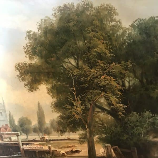 Dedham Lock & Mill After John Constable Large Landscape Oil Painting On Canvas Antique Art Antique Art 7