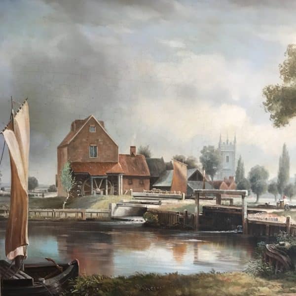 Dedham Lock & Mill After John Constable Large Landscape Oil Painting On Canvas Antique Art Antique Art 10
