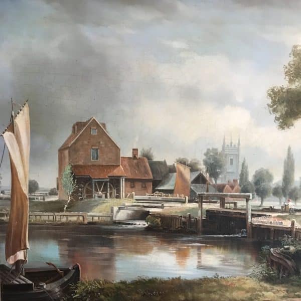 Dedham Lock & Mill After John Constable Large Landscape Oil Painting On Canvas - Image 8