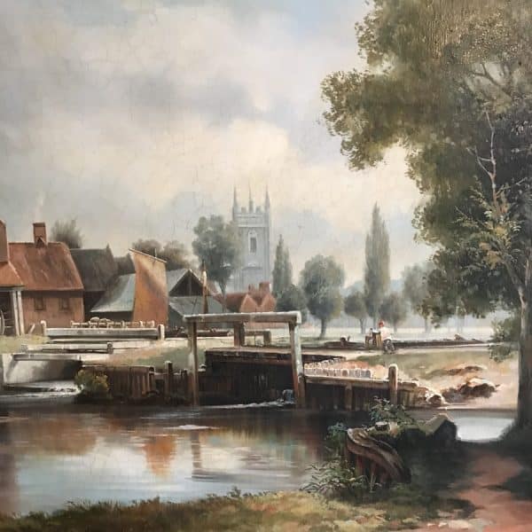Dedham Lock & Mill After John Constable Large Landscape Oil Painting On Canvas - Image 7