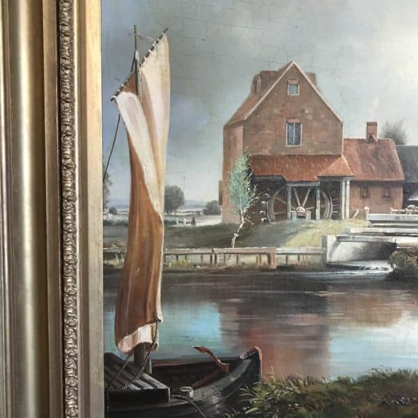 Dedham Lock & Mill After John Constable Large Landscape Oil Painting On Canvas - Image 11
