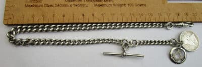 Antique Solid Silver Pocket Watch Chain Plus 1894 S. African Coin 53.7g silver chain Antique Silver 9