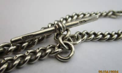 Antique Solid Silver Pocket Watch Chain Plus 1894 S. African Coin 53.7g - Image 4