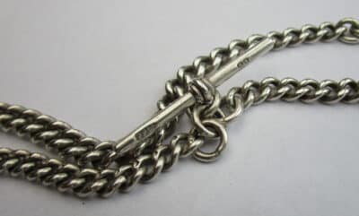 Antique Solid Silver Pocket Watch Chain Plus 1894 S. African Coin 53.7g - Image 5