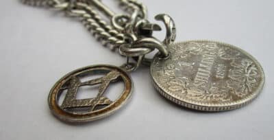 Antique Solid Silver Pocket Watch Chain Plus 1894 S. African Coin 53.7g silver chain Antique Silver 8