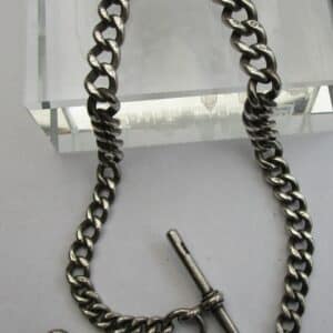 Antique Solid Silver Graduating Pocket Watch Chain 13″ 58g + T-Bar & Lobster Clip 1935 silver chain Antique Silver