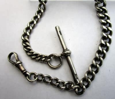 Antique Solid Silver Graduating Pocket Watch Chain 13″ 58g + T-Bar & Lobster Clip 1935 Antique Silver Antique Silver 4