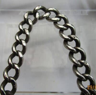 Antique Solid Silver Graduating Pocket Watch Chain 13" 58g + T-Bar & Lobster Clip 1935 - Image 3
