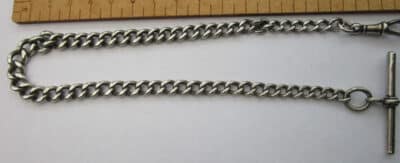 Antique Solid Silver Graduating Pocket Watch Chain 13" 58g + T-Bar & Lobster Clip 1935 - Image 4
