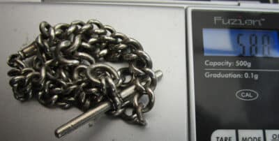 Antique Solid Silver Graduating Pocket Watch Chain 13" 58g + T-Bar & Lobster Clip 1935 - Image 5