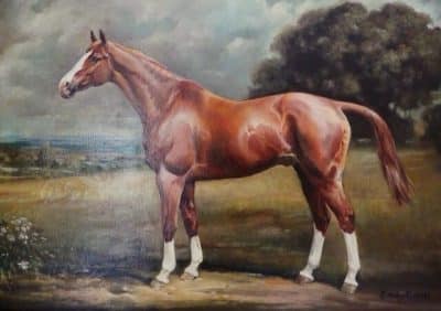 Equine Oil Paintings Thoroughbred Horse Portraits Chestnut Hunter In A Landscape horses Antique Art 5