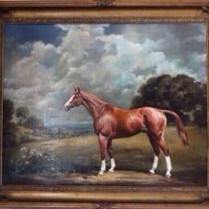 Equine Oil Paintings Thoroughbred Horse Portraits Chestnut Hunter In A Landscape horses Antique Art 3