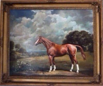 Equine Oil Paintings Thoroughbred Horse Portraits Chestnut Hunter In A Landscape horses Antique Art 3