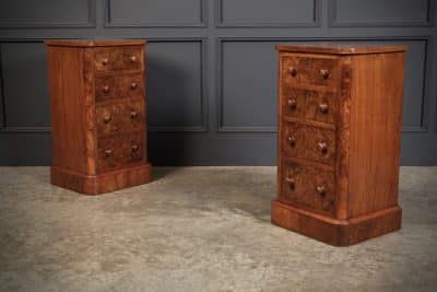 Pair of Victorian Burr Walnut Bedside Cabinets Bedroom Furniture Antique Chest Of Drawers 4