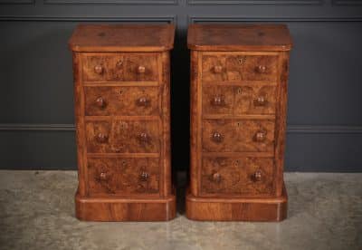 Pair of Victorian Burr Walnut Bedside Cabinets Bedroom Furniture Antique Chest Of Drawers 3